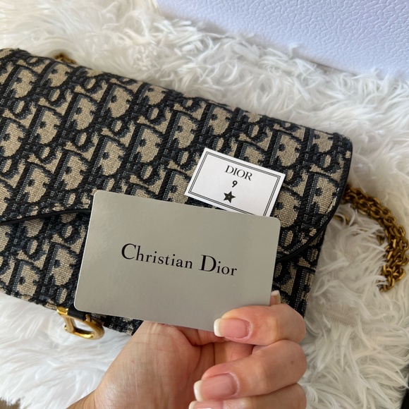 AUTHENTIC DIOR Oblique Saddle Chain Pouch Blue - Picture 7 of 10